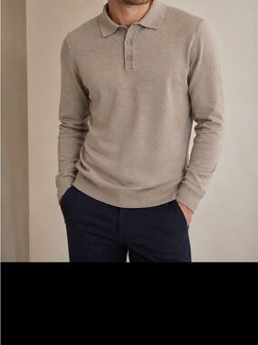 next Beige Knit Polo with Navy Trim